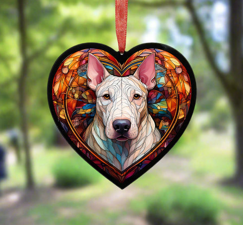 English Bull Terrier Stained Glass Effect Heart Suncatcher